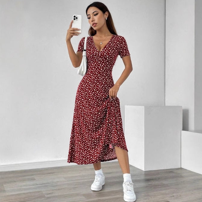 Damen Maxikleid mit floralem Muster und raffiniertem Schlitz Sovae