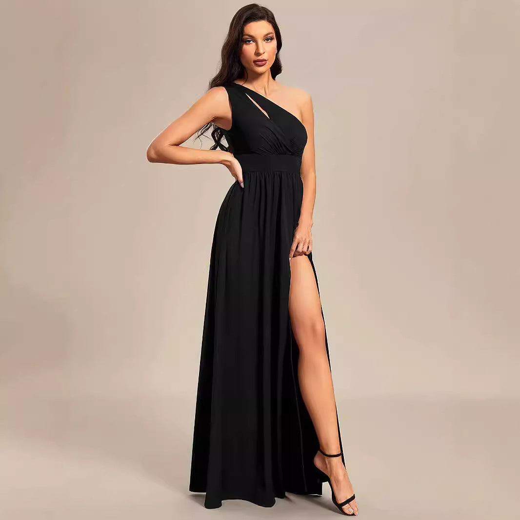 Damen Elegantes Maxikleid mit Ein-Schulter-Design und transparentem Beinschlitz Sovae