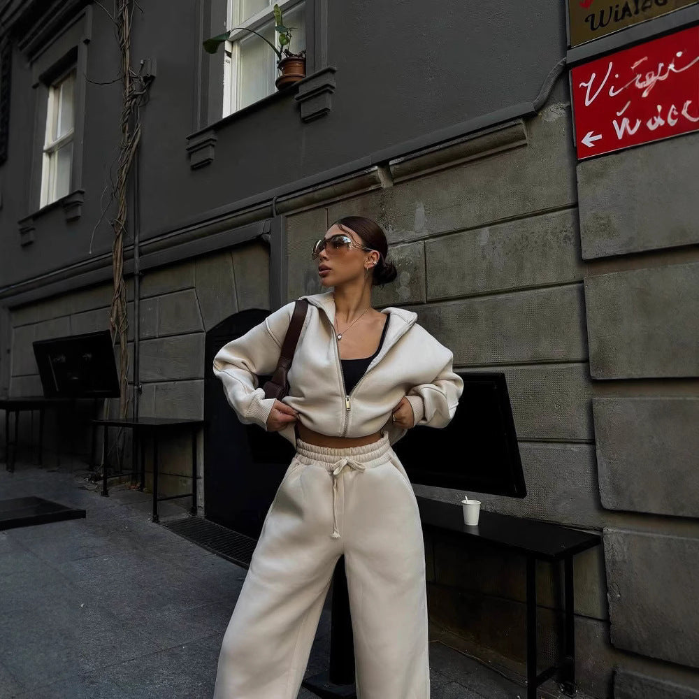 Damen sportlicher Fleece-Hoodie und lässige Jogginghose Set Sovae