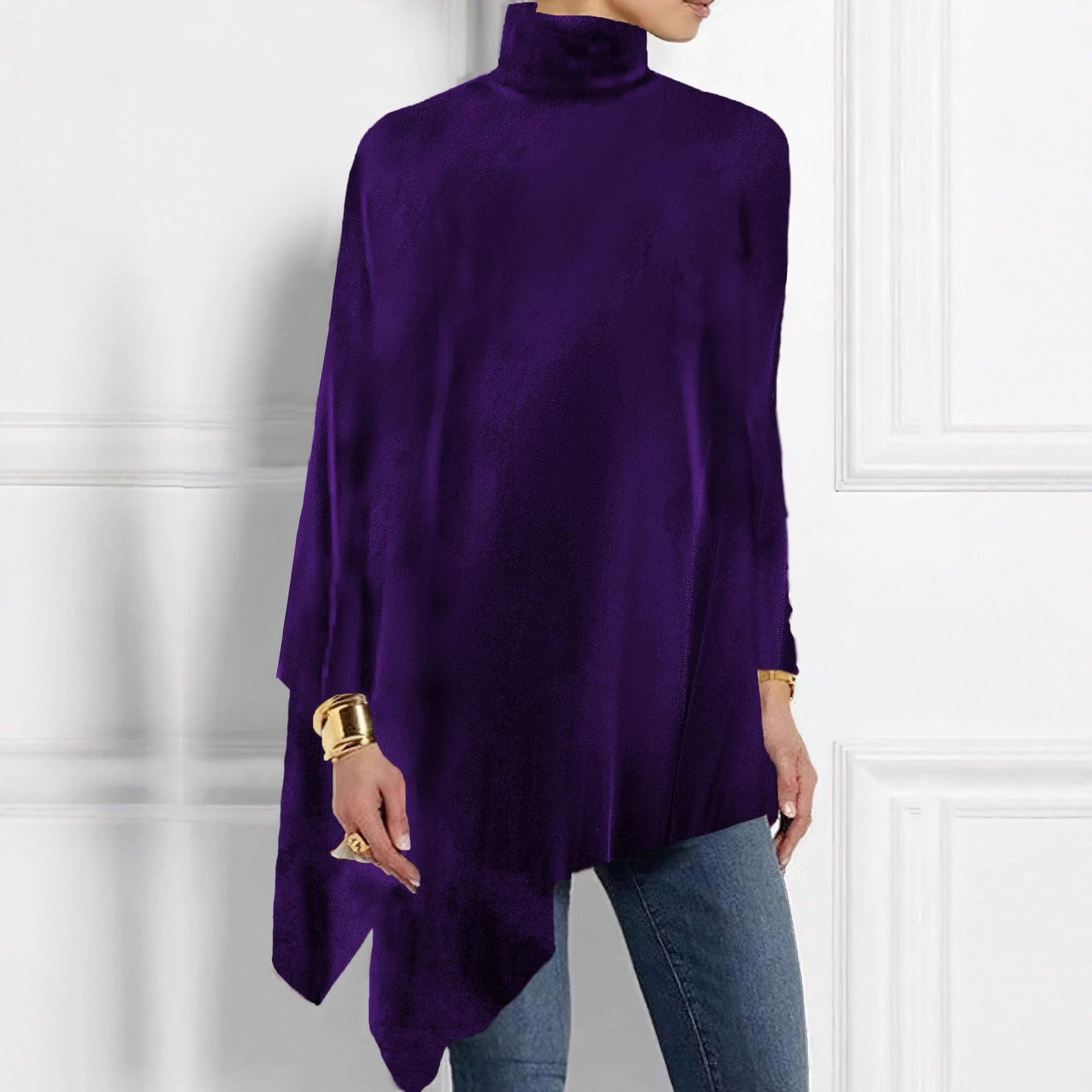 Damen edles Kapuzenponcho mit asymmetrischem Saum Sovae