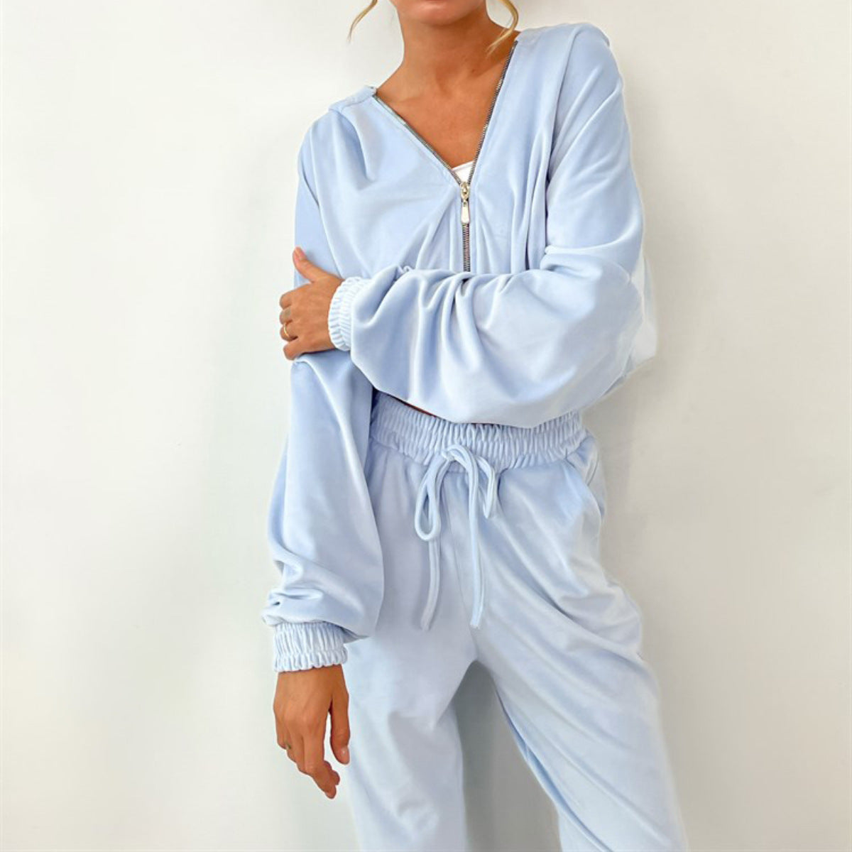 Damen Sportliches Fleece-Kapuzen-Lounge-Set Sovae