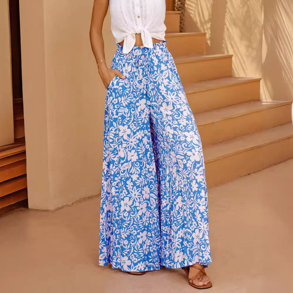 Damen weite Palazzo-Hose mit floralem Print Sovae