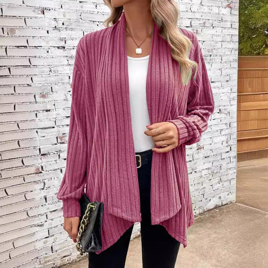 Damen offener Strickcardigan mit vertikalen Streifen Sovae