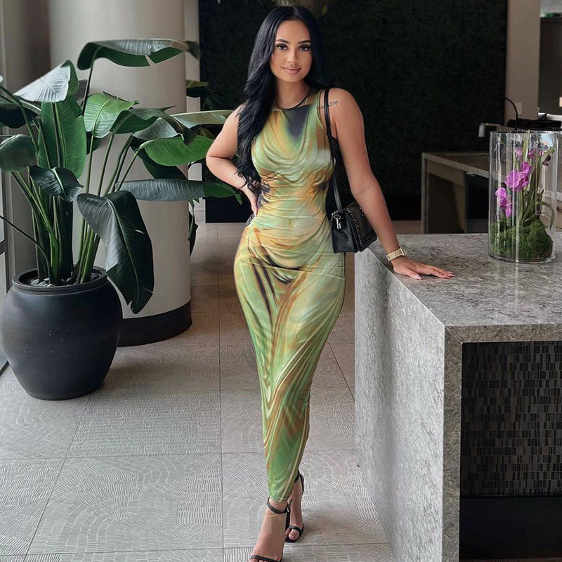 Damen Elegantes Maxikleid mit asymmetrischem Schnitt und einzigartigem Farbverlauf Sovae