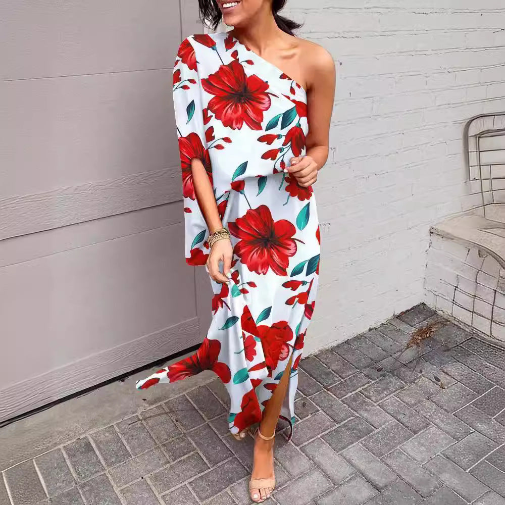 Damen asymmetrisches Maxikleid mit floralem Design Sovae