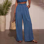 Damen lässiger Denim Jumpsuit mit cropped Oberteil Sovae