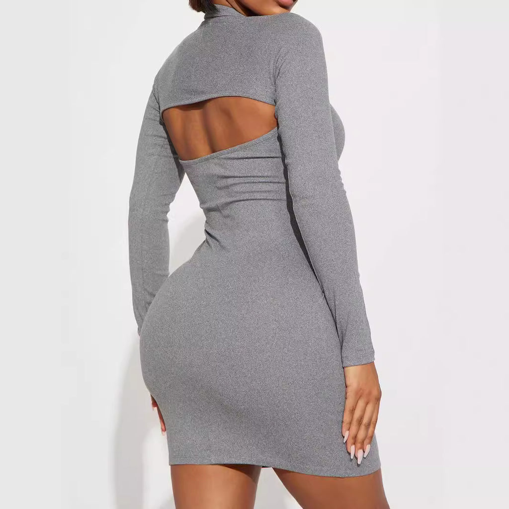 Damen figurbetontes Minikleid mit langen Ärmeln und verstellbaren Trägern Sovae