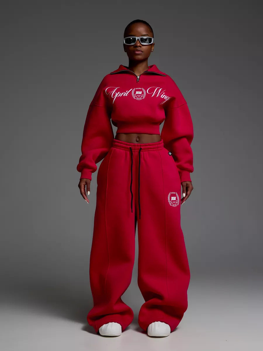 Damen Sportliches Cropped Sweatshirt und lässige Freizeithose Set Sovae