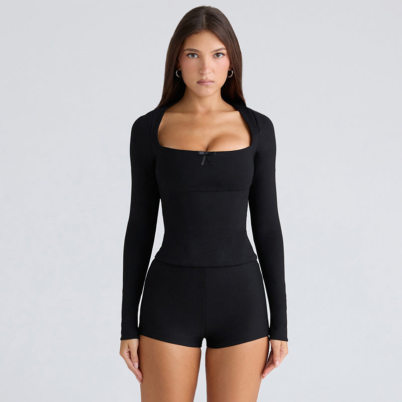 Damen Sportlicher Longsleeve Bodysuit mit eleganter Schleifenapplikation Sovae