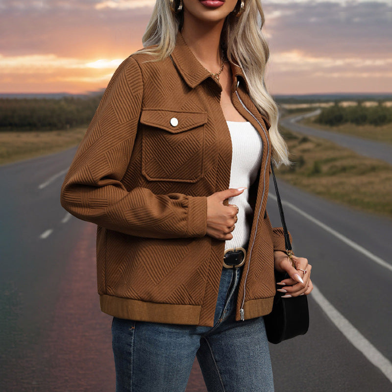 Damen Utility-Jacke mit strukturierter Oberfläche und praktischen Taschen Sovae
