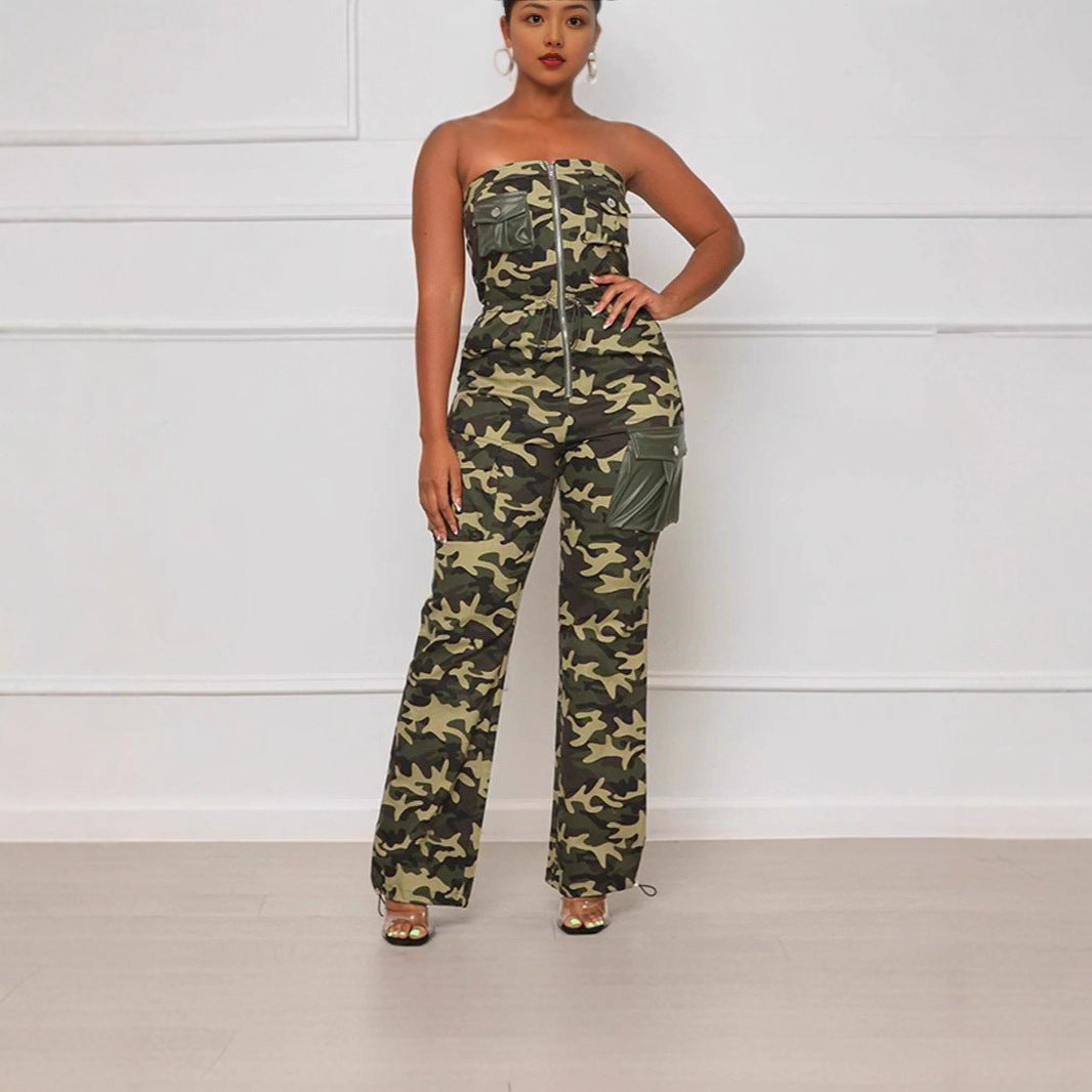 Damen Sportlicher Jumpsuit mit Camouflage-Muster und praktischen Taschen Sovae