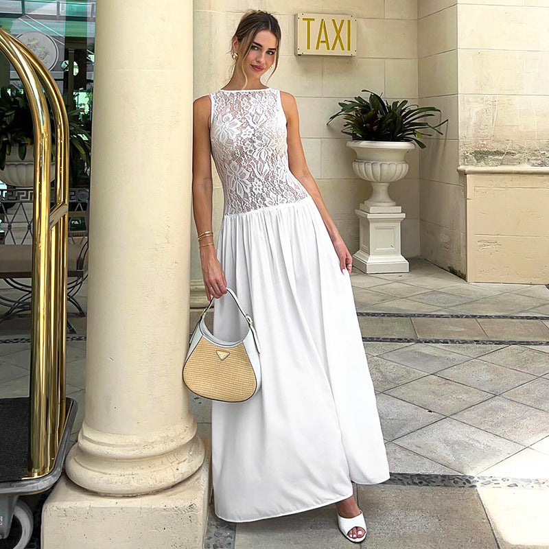 Damen Maxikleid mit Spitzenoberteil Sovae