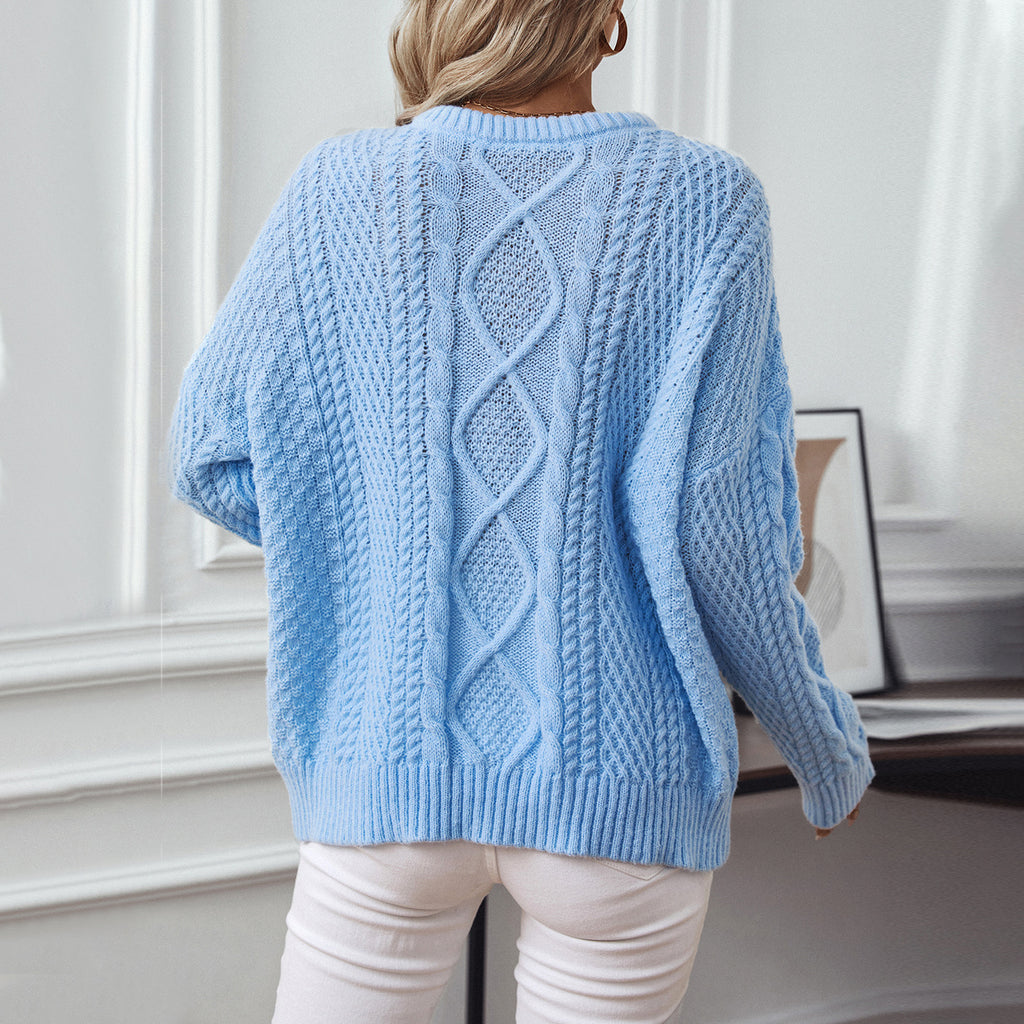 Damen Strickpullover mit strukturiertem Zopfdesign und Rundhalsausschnitt Sovae