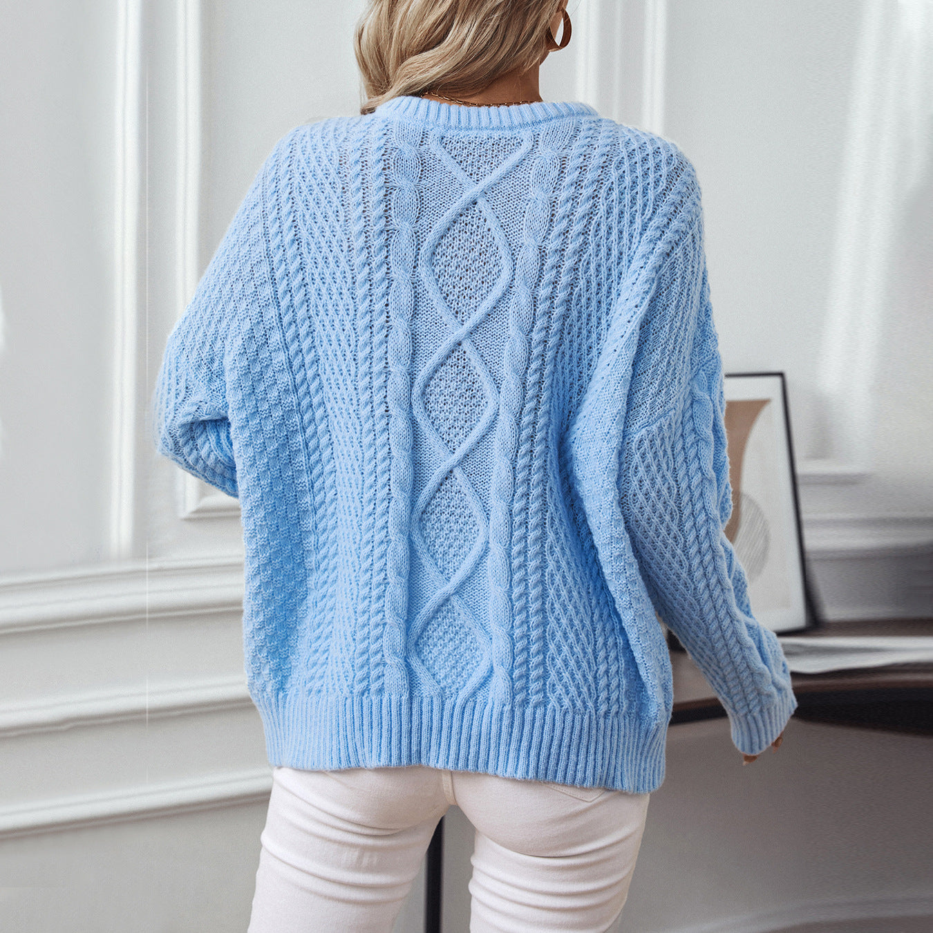 Damen Strickpullover mit strukturiertem Zopfdesign und Rundhalsausschnitt Sovae