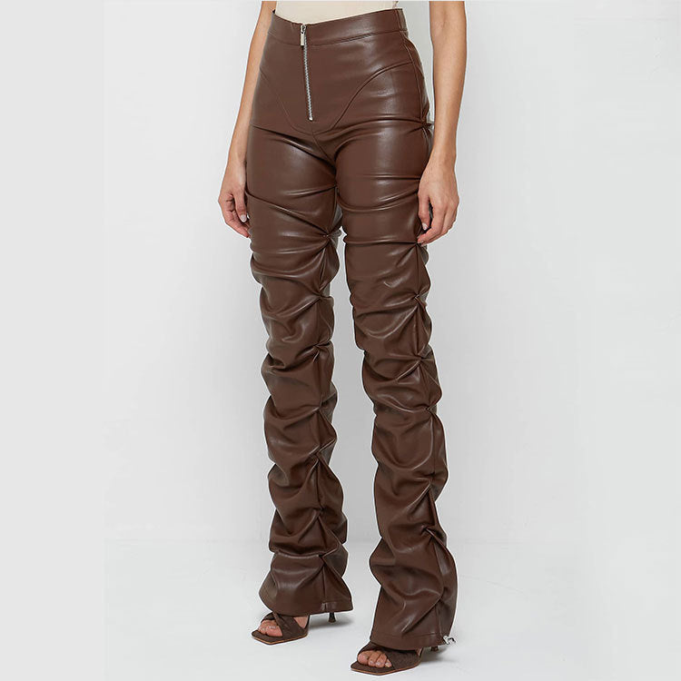 Damen Elegante High-Waist-Lederhose mit asymmetrischem Schnitt Sovae