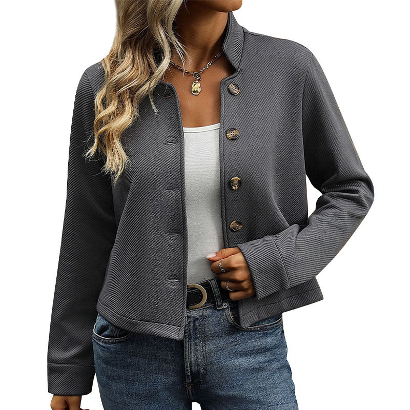 Damen stylische Jacke mit Knopfdetails und modernem Schildkragen Sovae