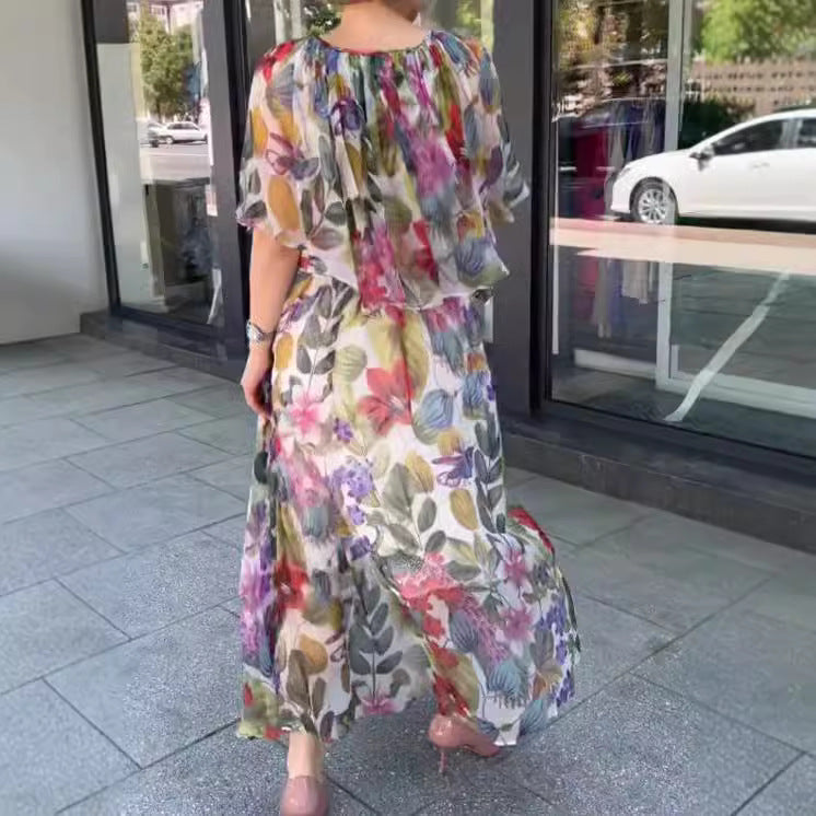 Damen maxilanges Kleid mit floralen Rüschendetails Sovae