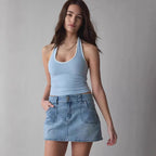 Damen Jeansrock mit hohem Bund und praktischen Fronttaschen Sovae