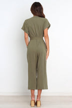 Damen lässiger Jumpsuit mit Taillengürtel und kurzen Ärmeln Sovae