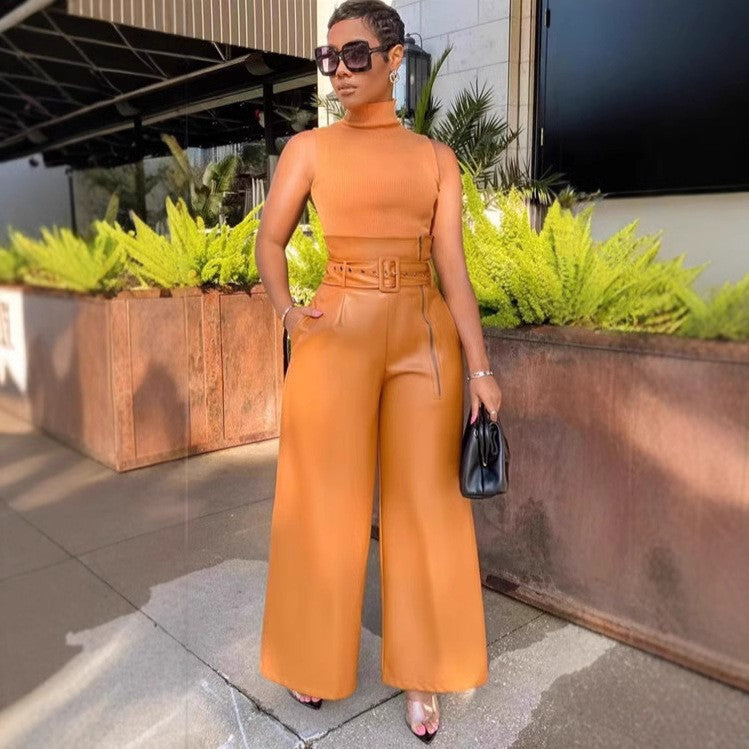 Damen Eleganter Overall mit breitem Bein und Gürtel Sovae