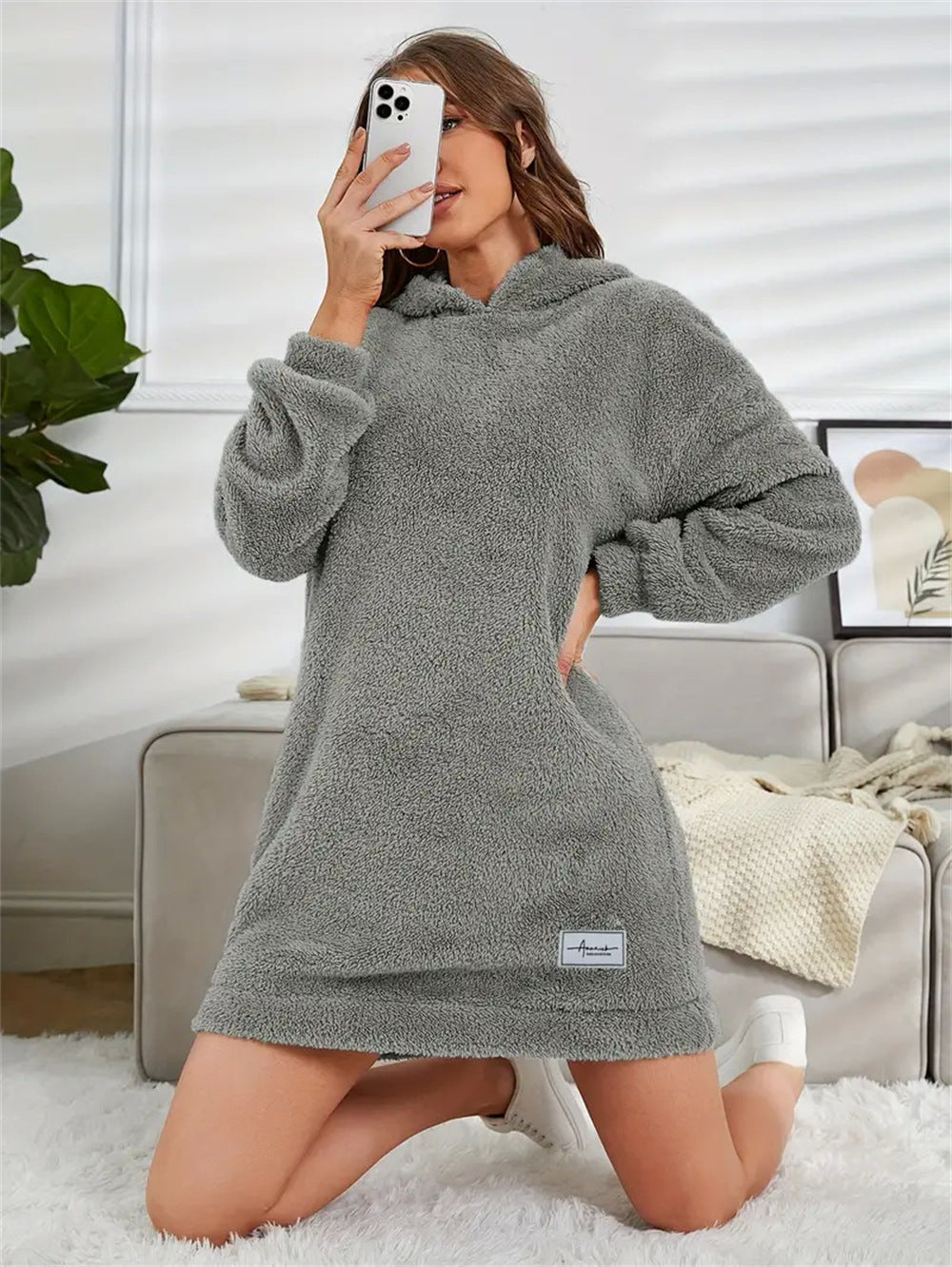 Damen Kuscheliges Hoodie-Kleid Sovae