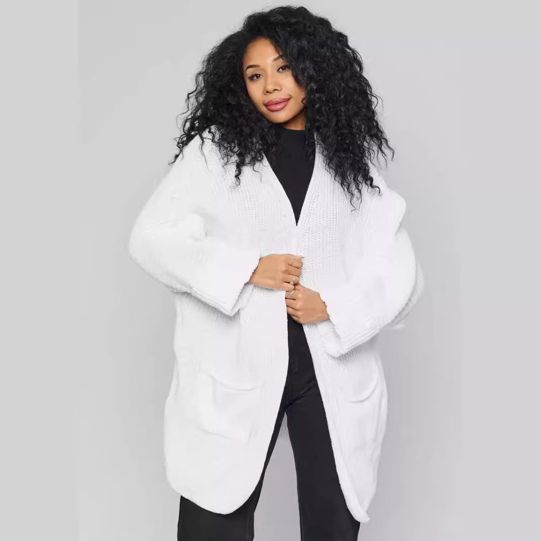 Damen Oversized Strickjacke mit großen Taschen und bequemen Rippenärmeln Sovae