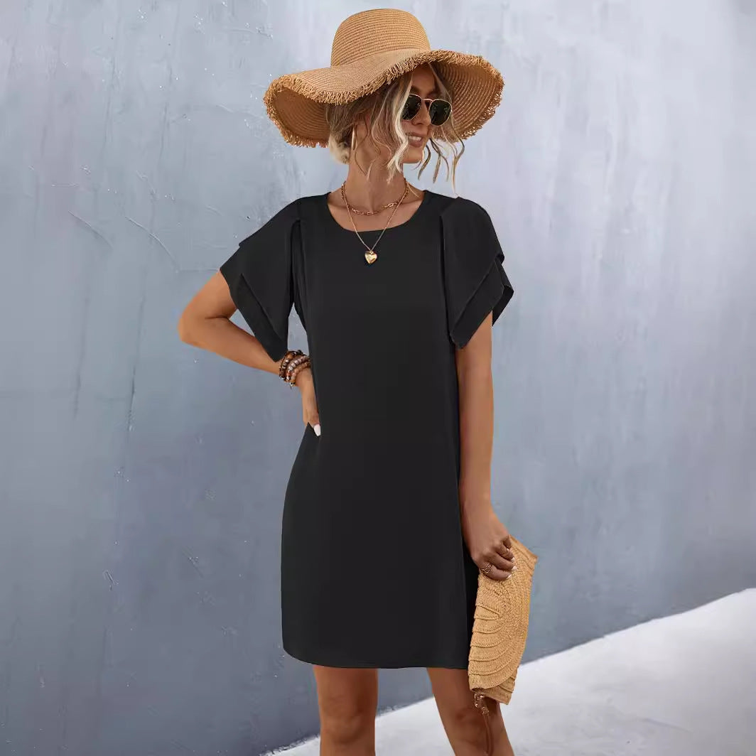 Damen Kurzarmkleid mit voluminösen Rüschendetails und bequemen Schnitt Sovae