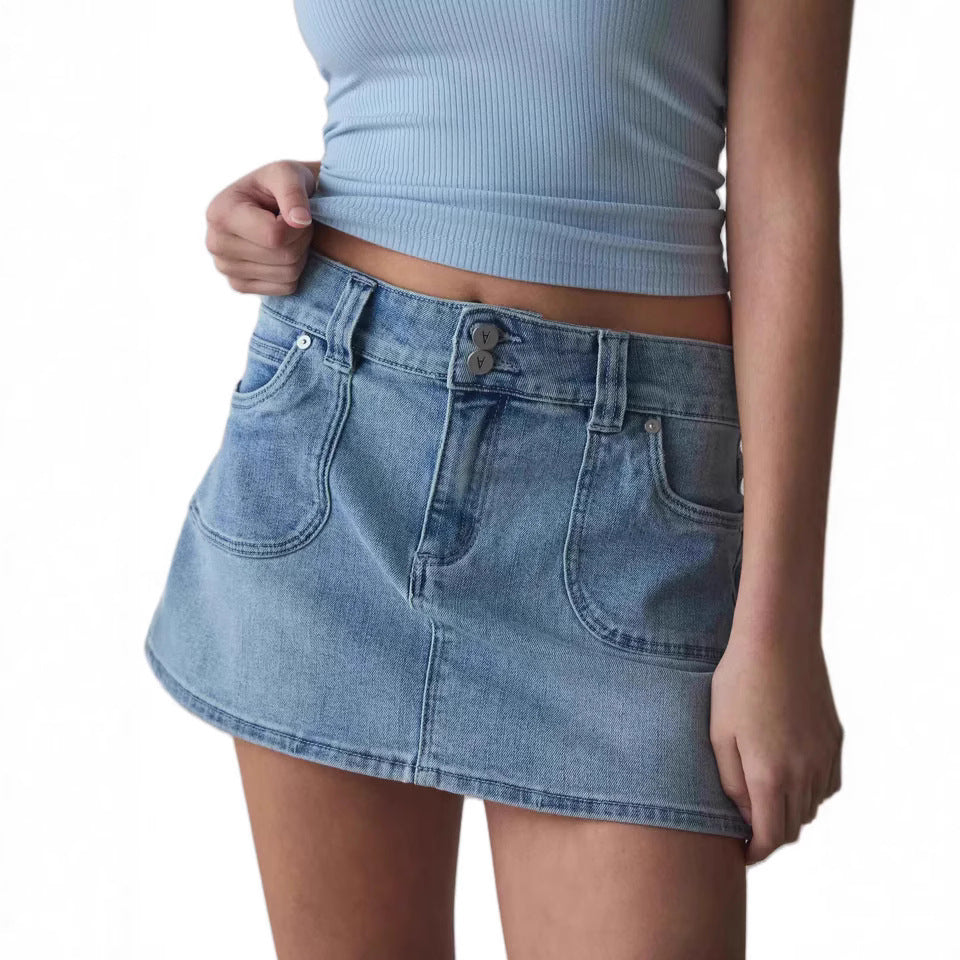 Damen Jeansrock mit hohem Bund und praktischen Fronttaschen Sovae