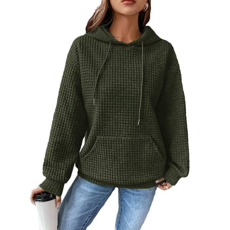 Damen Waffelstruktur Hoodie mit Kängurutasche und lässigem Schnitt Sovae