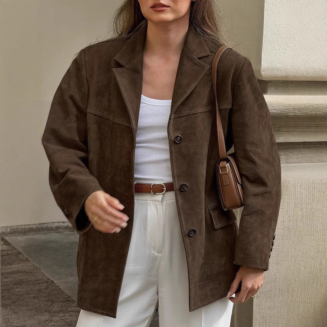 Damen elegante Wildlederjacke im modischen Oversized-Stil Sovae