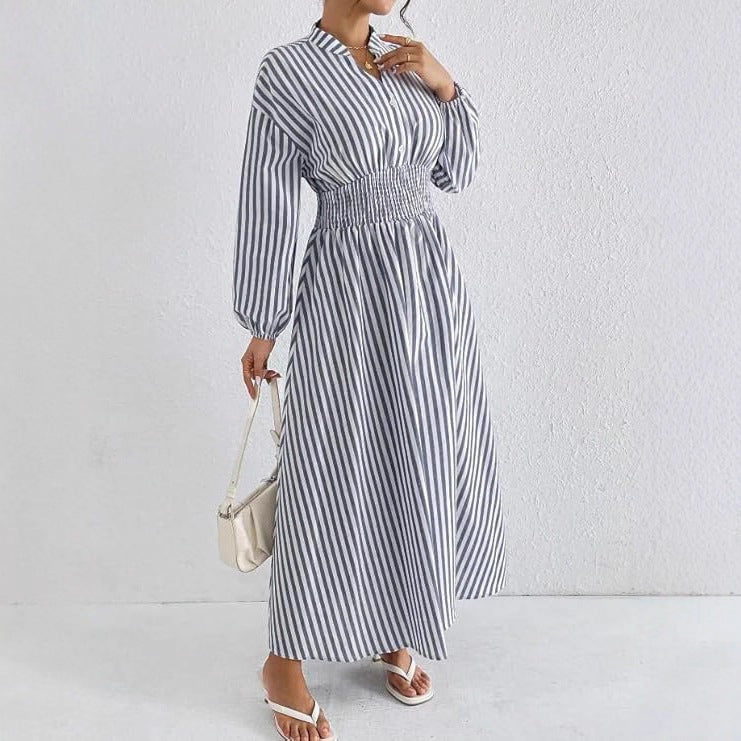 Damen Modisches Maxikleid im Hemdblusenstil mit gerafftem Bund Sovae
