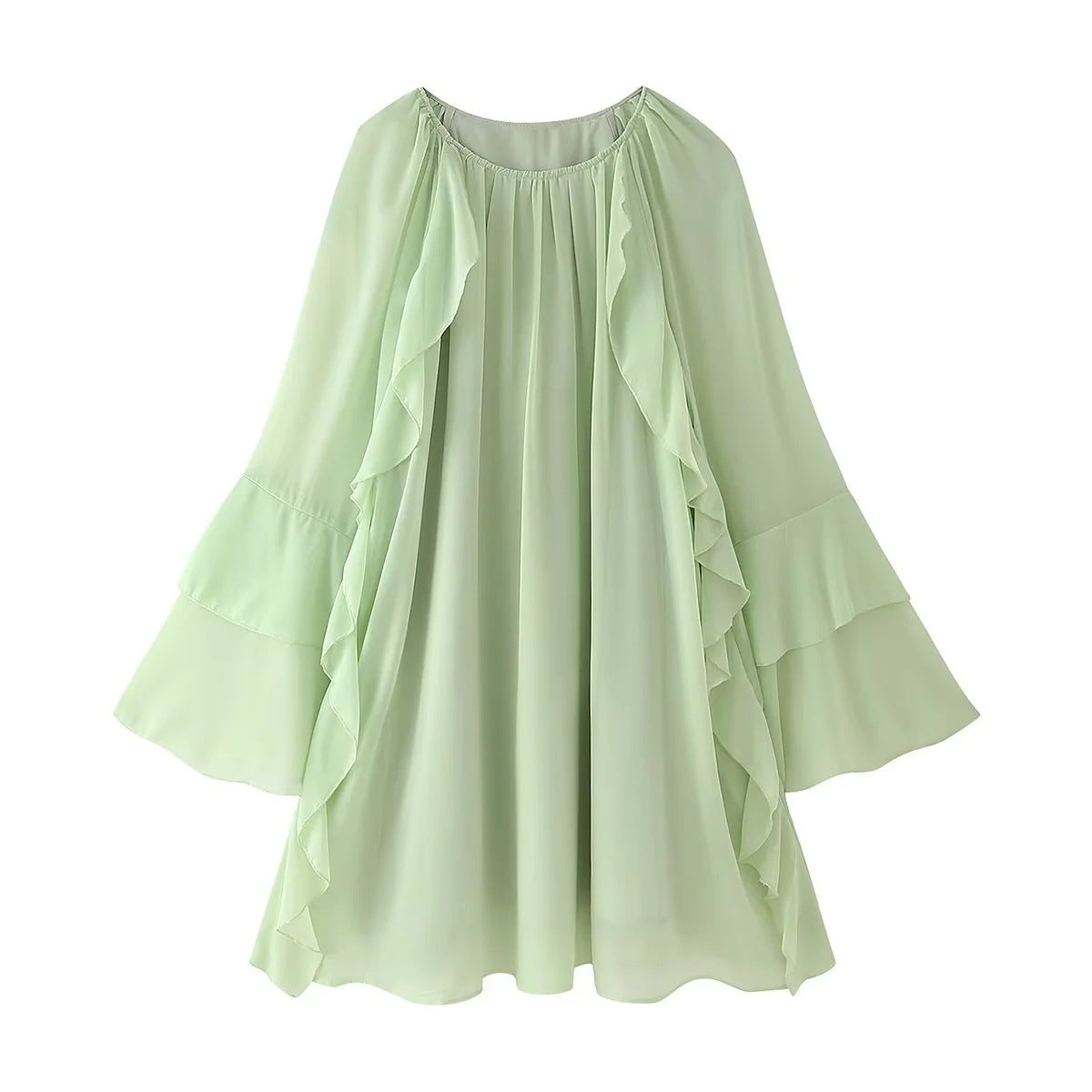 Damen Maxikleid mit voluminösen Rüschenärmeln und elegantem Drapierungsdesign Sovae