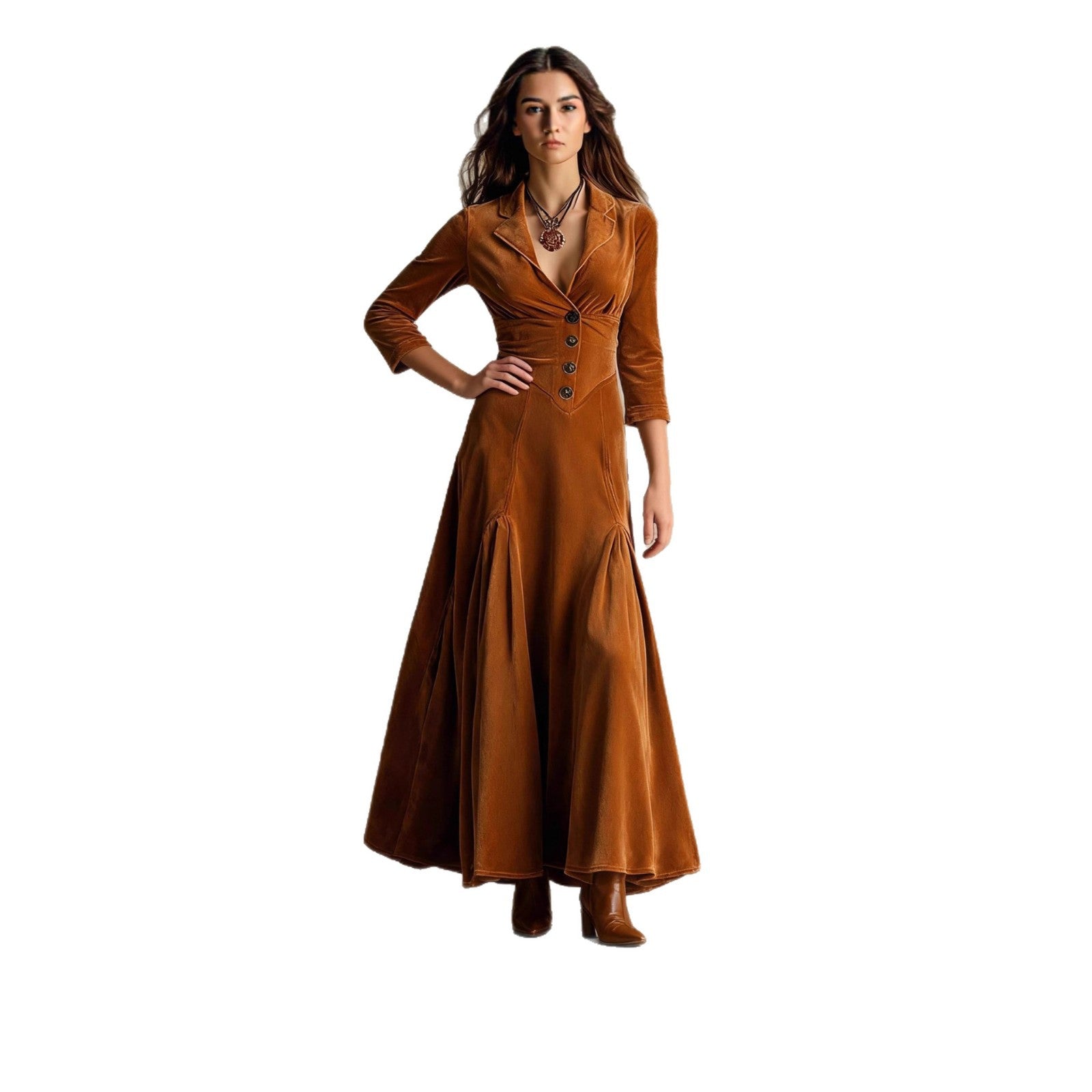 Damen elegantes Knielanges Kleid mit tailliertem Schnitt und Knopfdetails Sovae
