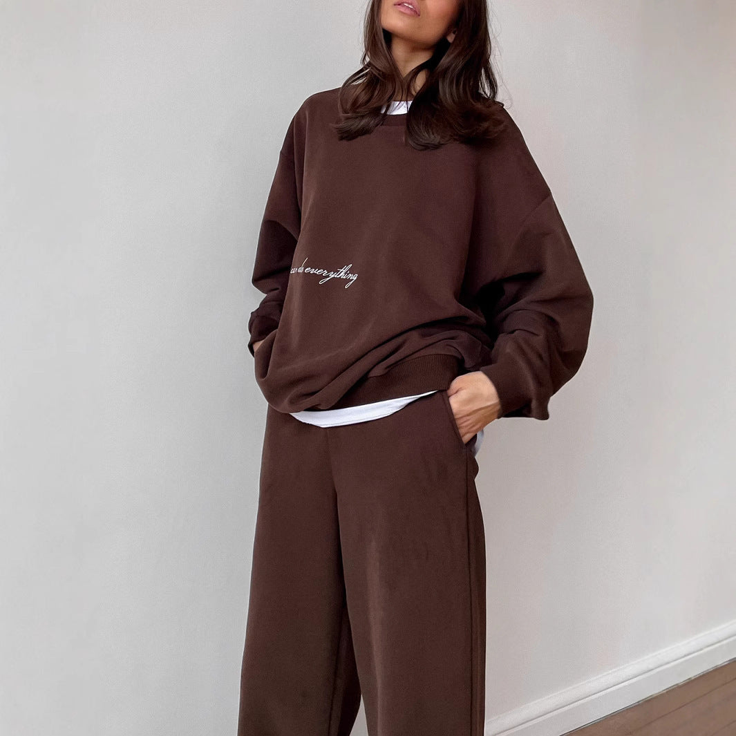Damen gemütlicher Sweater und entspannte Hose Set Sovae