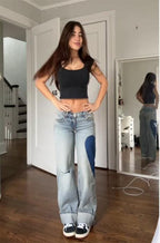 Damen Weit geschnittene Jeans mit einzigartigem Farbkontrast Sovae