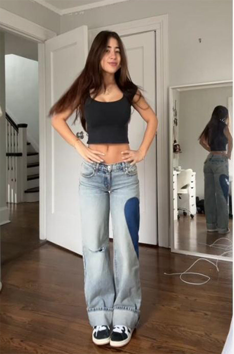 Damen Weit geschnittene Jeans mit einzigartigem Farbkontrast Sovae