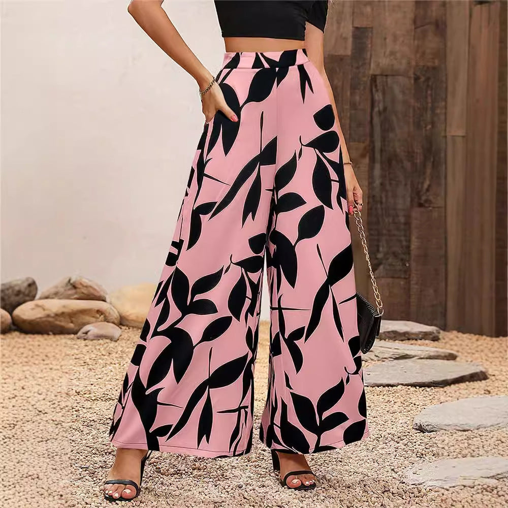 Damen Weit geschnittene Palazzo-Hose mit floralem Muster Sovae