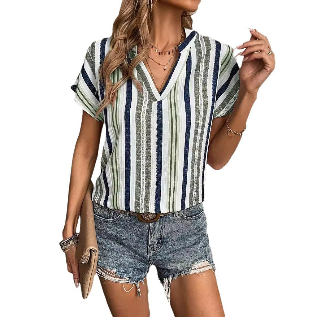 Damen lässige Bluse mit V-Ausschnitt und Streifenmuster Sovae