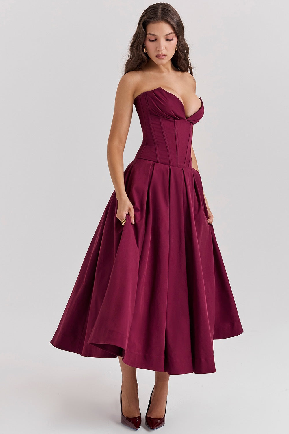 Damen Abendkleid mit korsettartigem Oberteil und weitschwingendem Rock Sovae