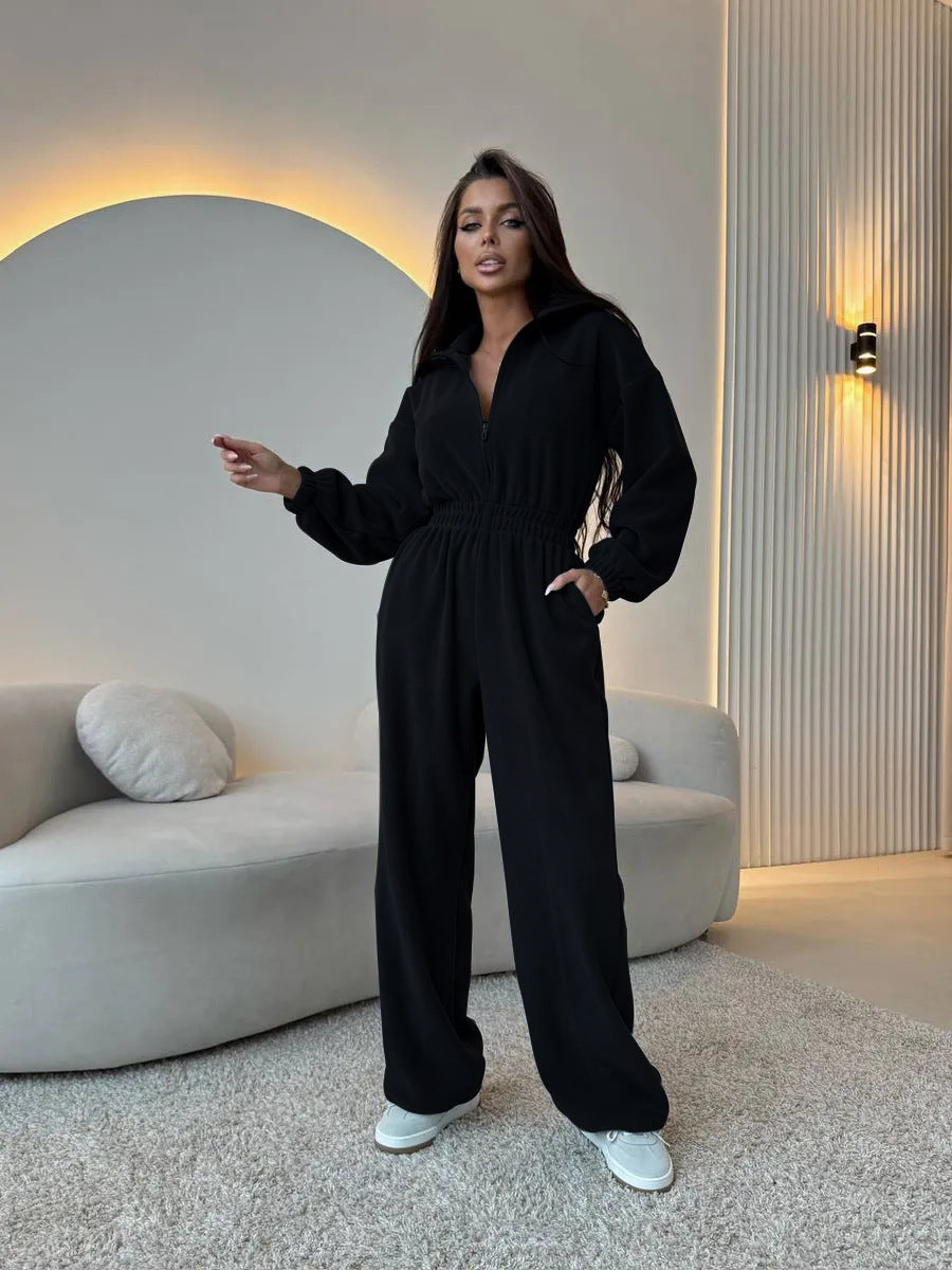 Damen Fleece-Jumpsuit mit Reißverschluss und elastischem Bund Sovae