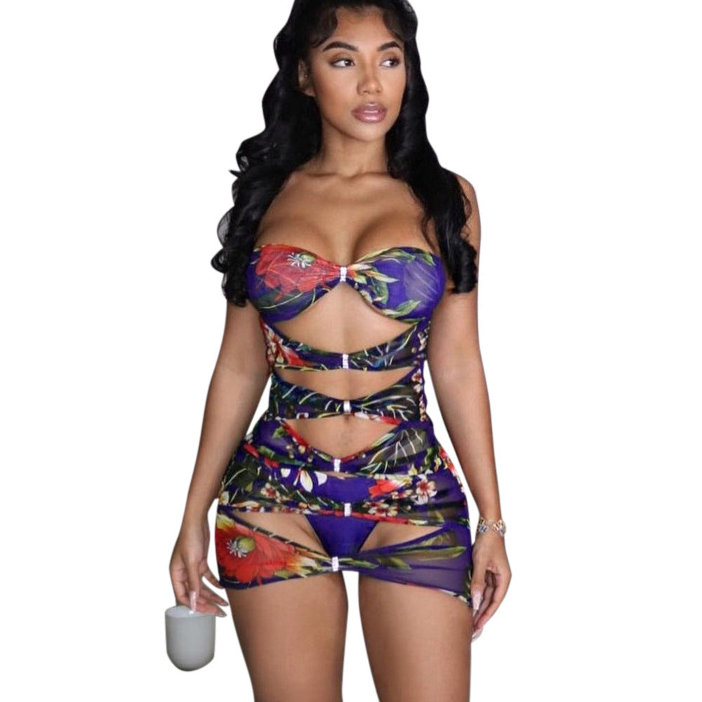 Damen Figurbetontes Minikleid mit floralem Design und Cut-Out-Details Sovae