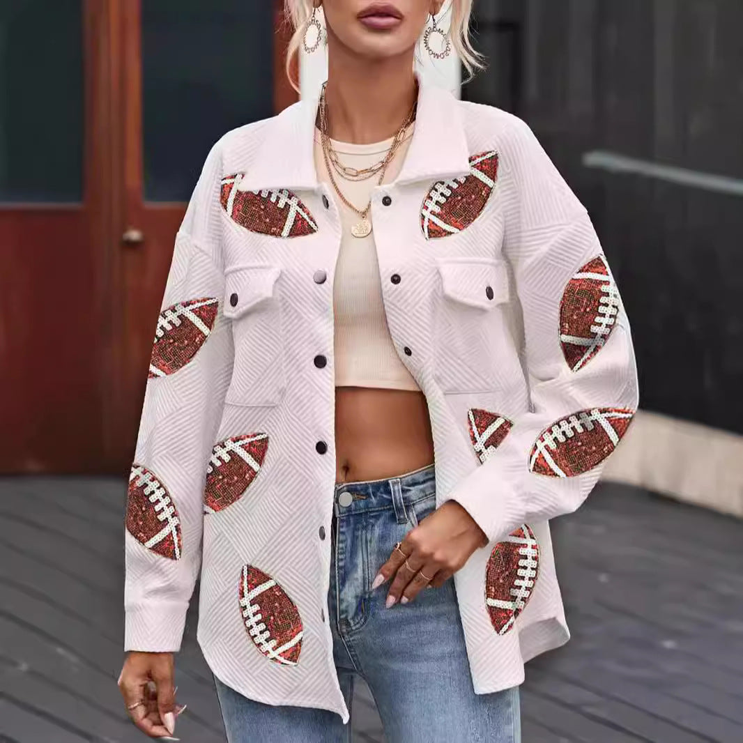 Damen Oversized Jacke mit Football-Design und praktischen Taschen Sovae