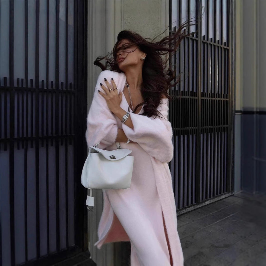 Damen Flauschiger Langstrickcardigan Sovae