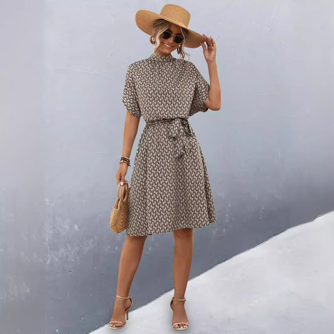 Damen Midikleid mit Gummizug und hochgeschlossenem Kragen Sovae
