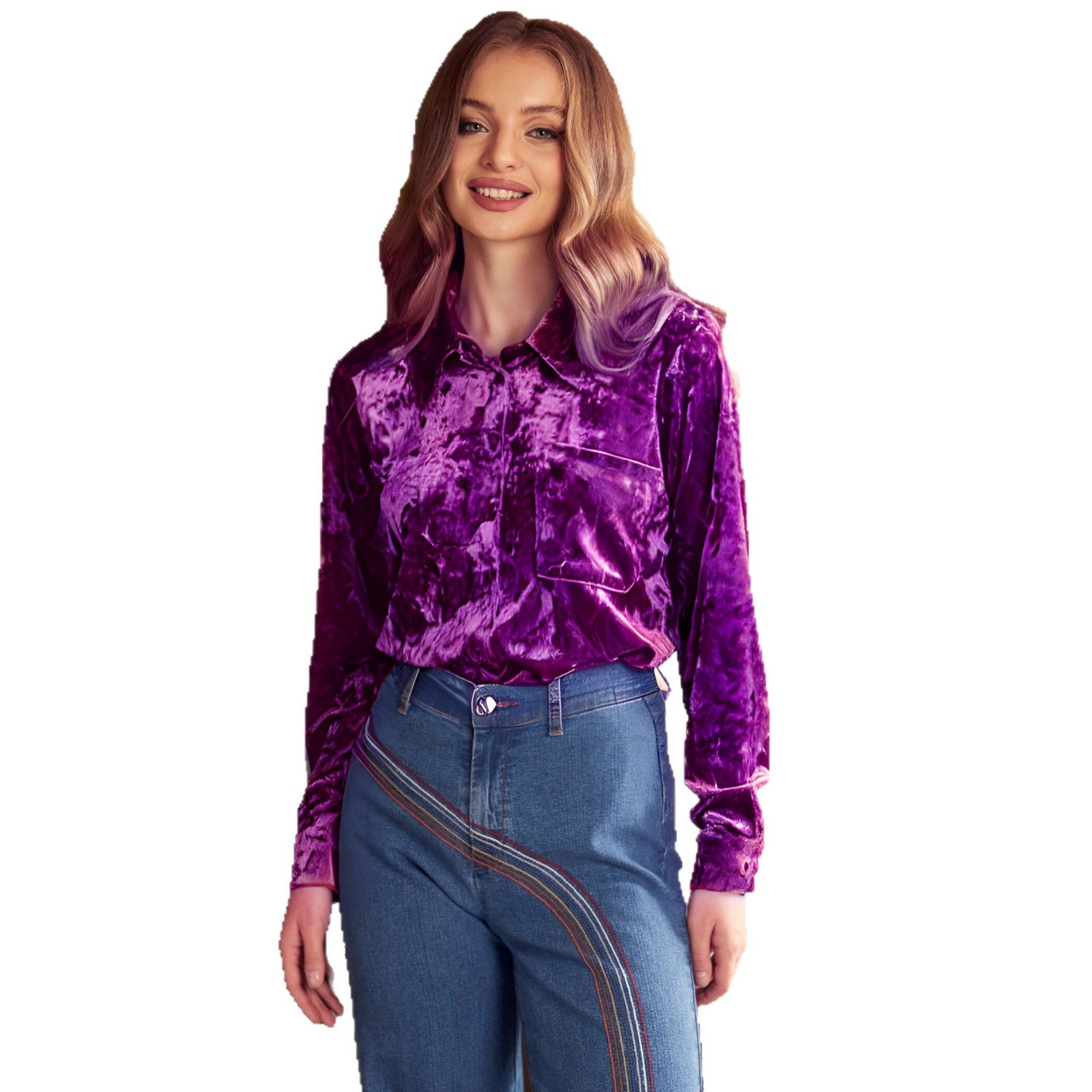 Damen Luxuriöse Veloursbluse Sovae