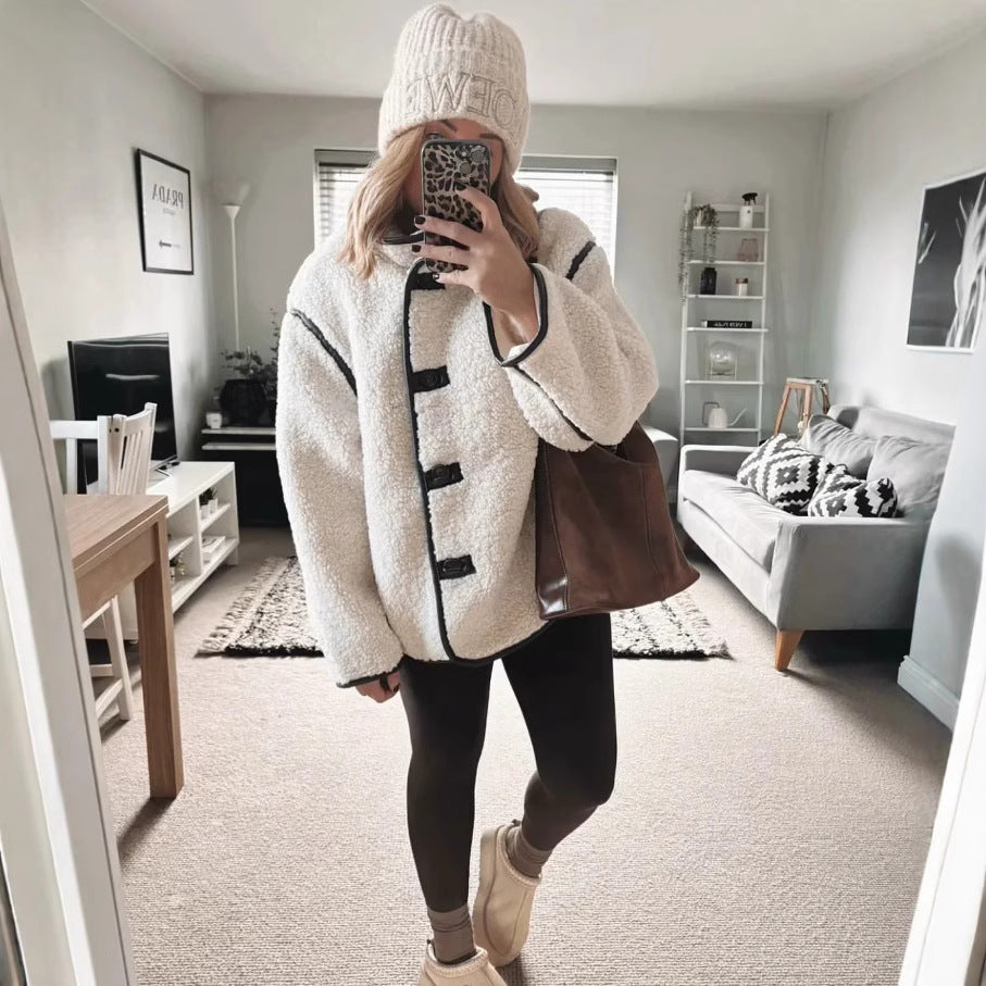 Damen Kuschelige Fleecejacke mit hohem Kragen und praktischen Taschen Sovae