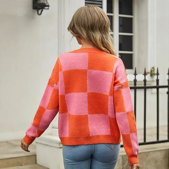 Damen Modischer Karostrickcardigan Sovae