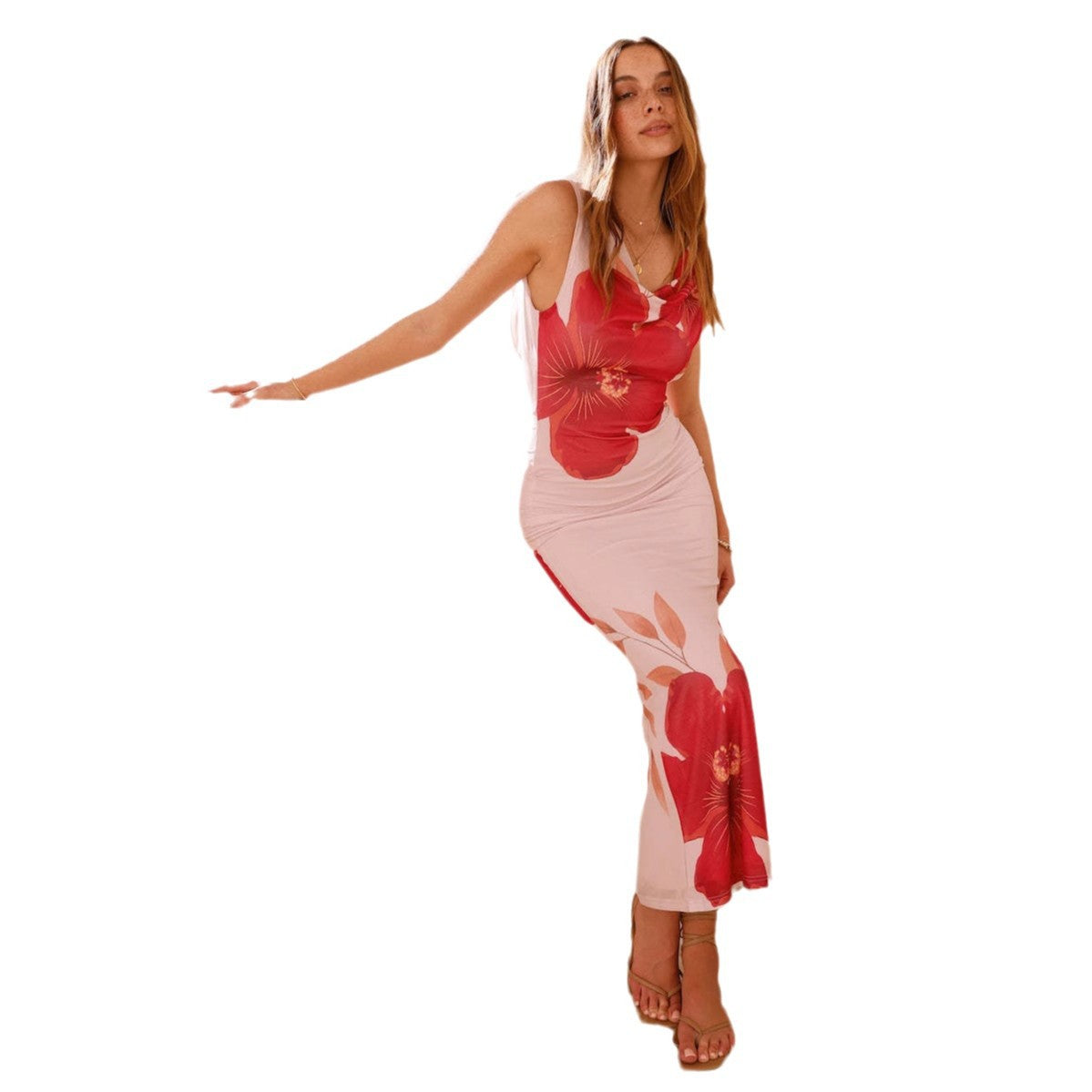 Damen Maxikleid mit floralem Design und schickem V-Ausschnitt Sovae