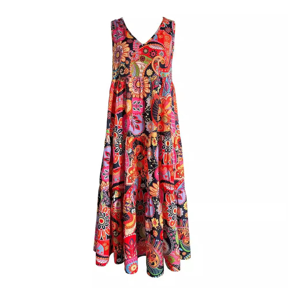 Damen Maxikleid mit floralen Mustern und voluminösem Schnitt Sovae