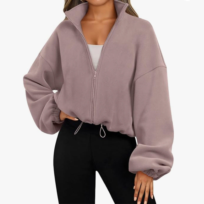 Damen modischer Oversized Pullover mit hohem Kragen und Reißverschluss Sovae